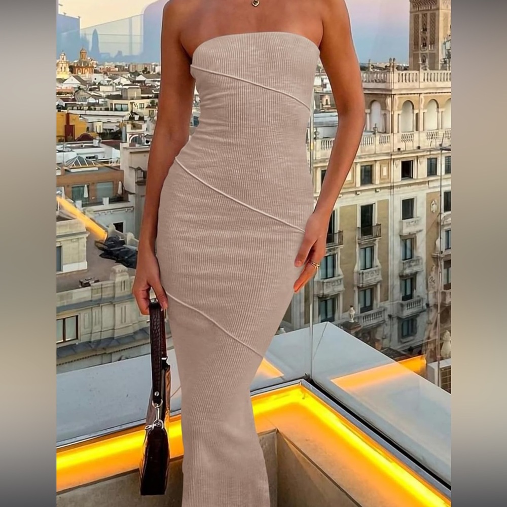 Amazon Strapless Beige Dress